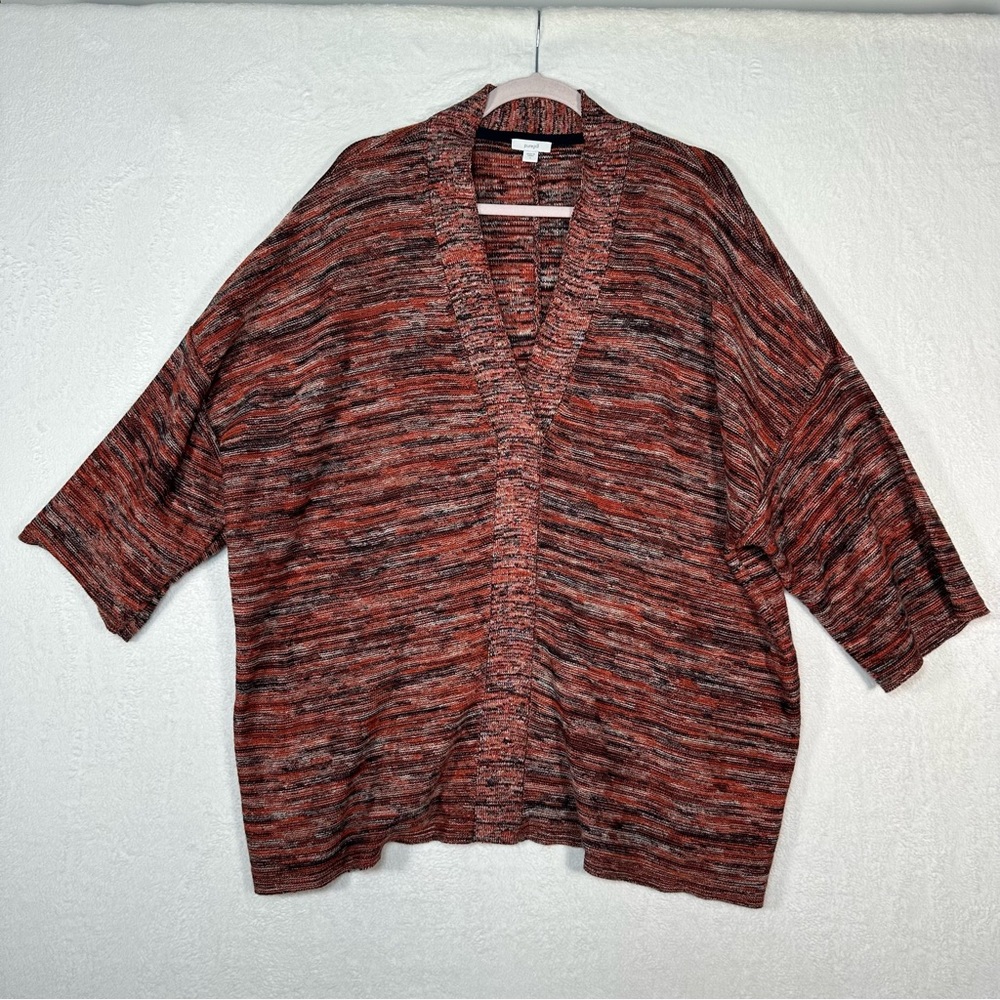 Pure Jill J. Jill Open Front Cardigan Sweater sz L Space Dye Cotton Blend Earthy